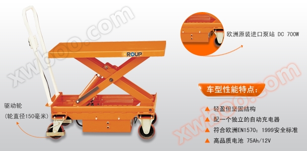 Large table hand pushed electric lifting platform cart